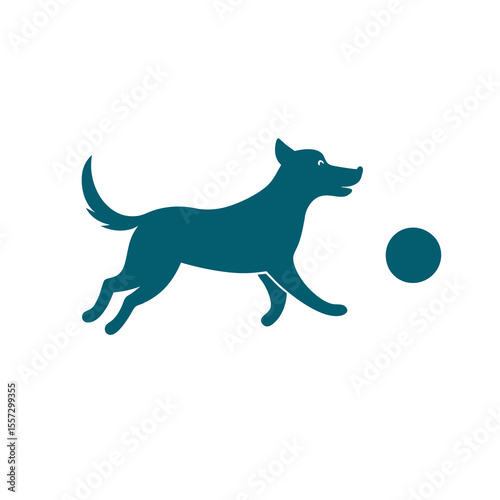 Playful Dog Chasing a Ball Vector Illustration Energetic Canine Running After Toy Perfect for Children s Designs and Pet Related Projects