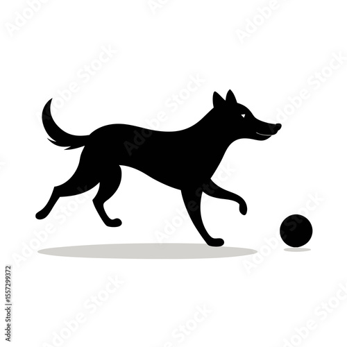 Playful Dog Chasing a Ball A Cheerful Vector Illustration of a Canine Companion in Pursuit of Fun and Games