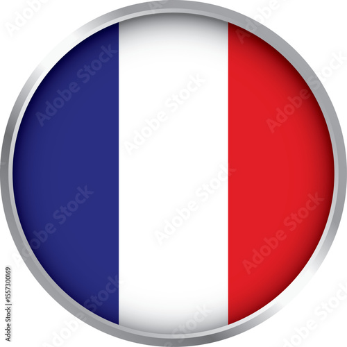 round french flag icon with metallic border, france national emblem in circle format, vector illustration

