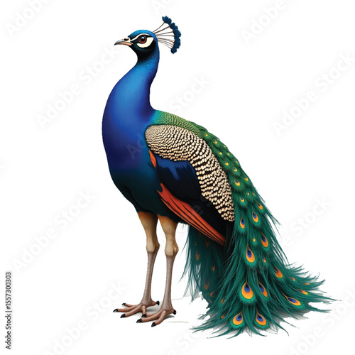 Majestic Peacock Illustration – Vibrant, Detailed Art of a Colorful Bird on White Background"