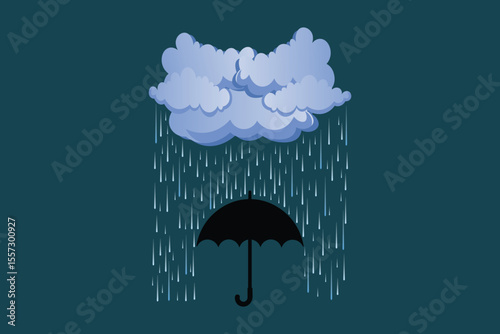 Rain drops falling gently on colorful umbrella, cartoon vector flat design with soft colors for digital artwork, weather icons, and kids themes

