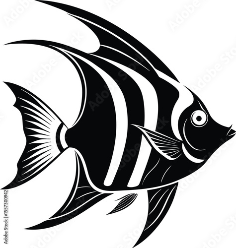 Angelfish silhouette, fish icon, sea life graphic, marine vector, ocean animal illustration