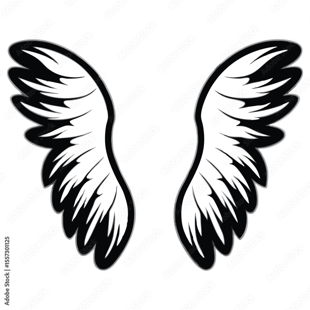 Obraz premium White wings vector illustration isolated on black and white background symbolizing freedom and peace
