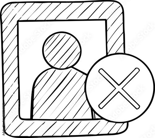 Supply chain cyberattack outline shows person icon with cross symbol in sketch style