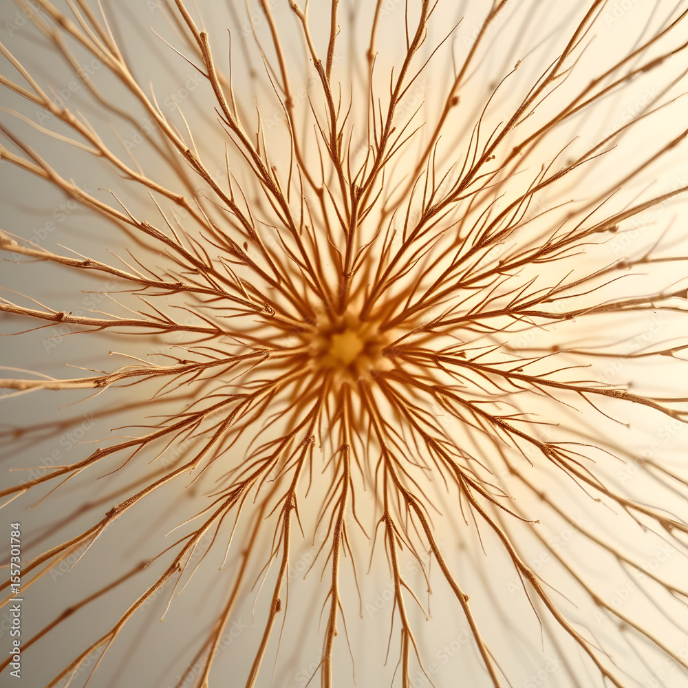 Obraz premium Dry botanical structure with radiating lines resembling root or flower base in beige tones