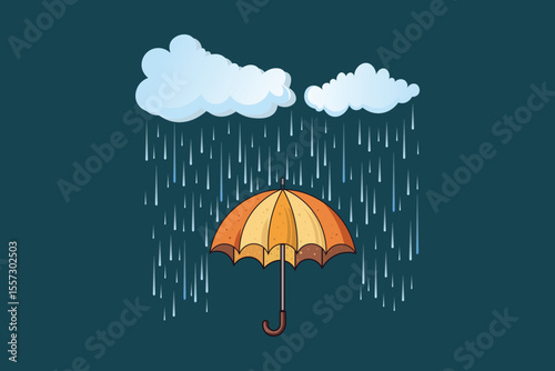 Cartoon umbrella and raindrops in flat pastel style, vector illustration perfect for kids artwork, nursery wallpaper, weather themes, baby shower designs, and educational visuals
