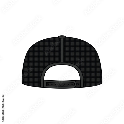 Flat Brim Trucker Hat Vector, Black Cap Back View Illustration.
