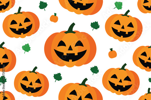 Smiling jackolanterns and leaves isolated on white background