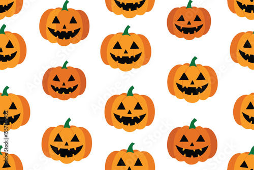 Seamless pattern of jackolanterns isolated on white background