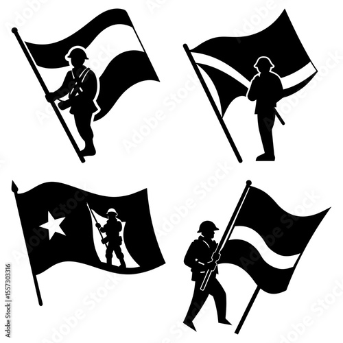Four elegant black dresses with varying necklines and skirt designs on a white background shown in vector