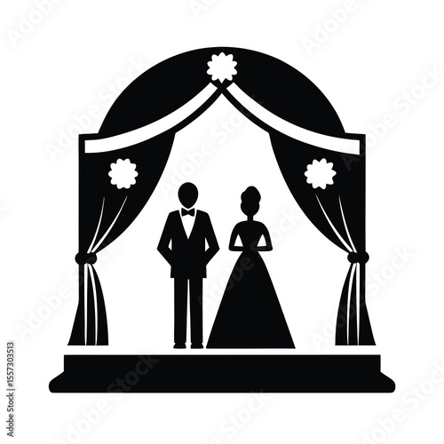 Wedding couple under archway silhouette