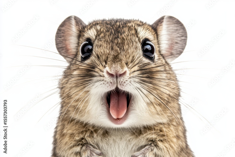 Obraz premium A Close-Up Portrait of a Cute and Excited mouse with a Playful Expression, Showcasing Its Big Eyes and Enthusiastic Look Against a White Background