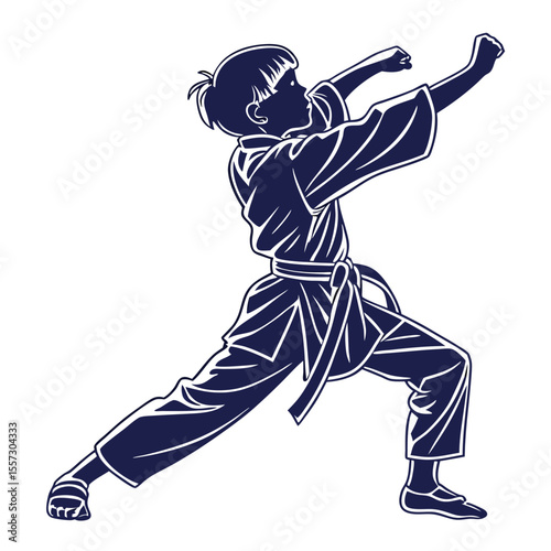 Dynamic Karate Kid Silhouette: Martial Arts Action