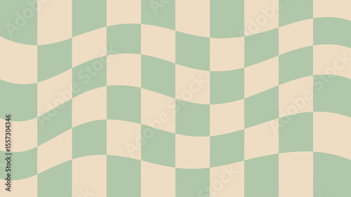 Wavy Checkered Pattern with Light Green and Cream Tones for Groovy Design