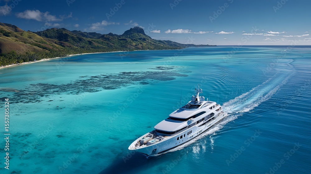 Fototapeta premium luxury yacht cruising through turquoise waters.