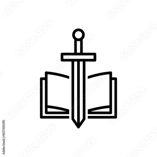 Simple vector icon of a sword and a book