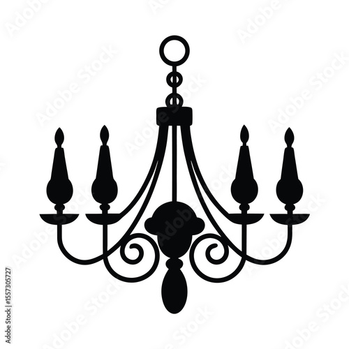 Elegant chandelier with candles vector illustration silhouette
