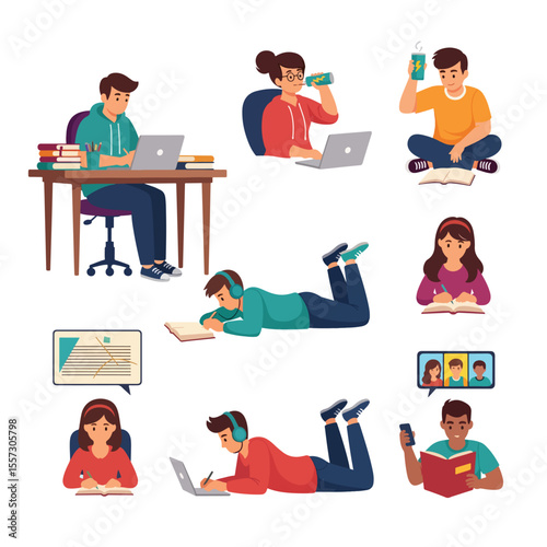 Student Learning, Studying and Online Education Illustration