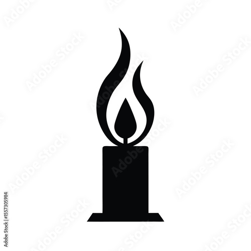 Burning candle with flame black silhouette