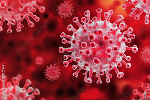 Virus cells under microscope showing structure of infectious disease like COVID-19 and HMPV