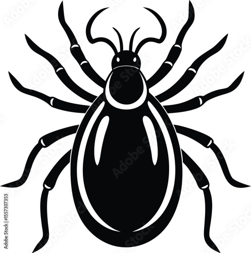Tick silhouette, vector insect icon, black and white parasite graphic, pest symbol, simple bug illustration