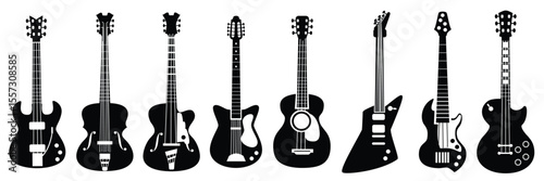 guitar silhouettes musical instruments black symbols acoustic rock guitars set silhouette instrument