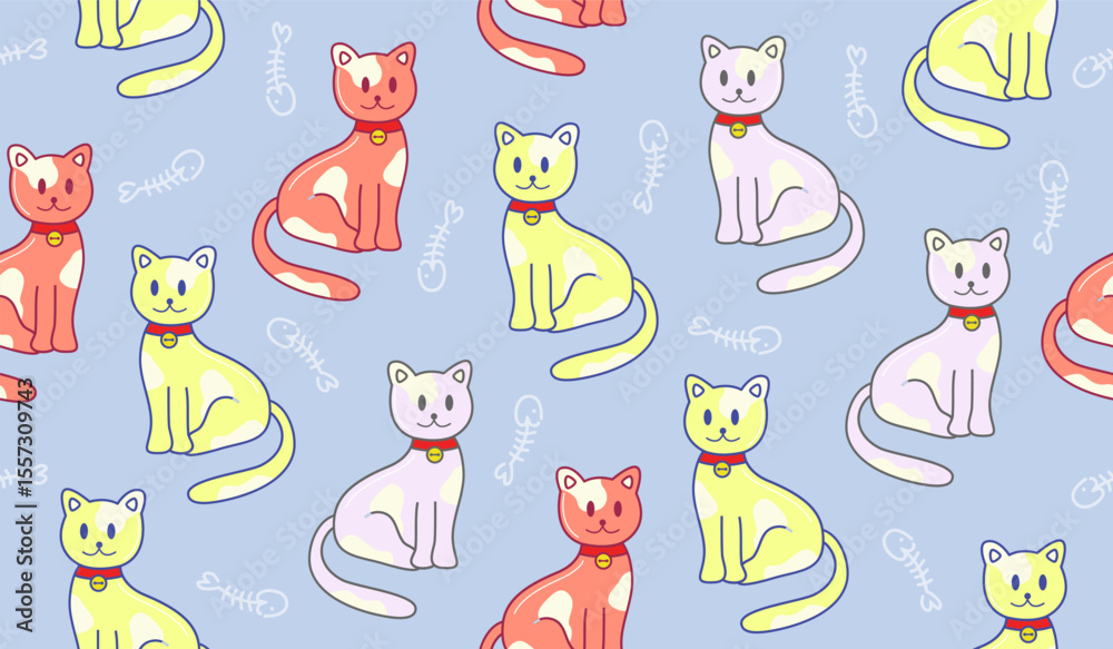 Fototapeta premium Cute cats pattern background vector design