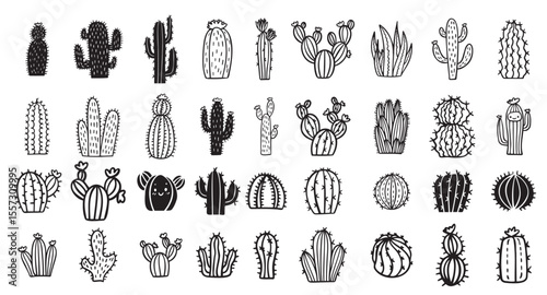 hand drawn cactus icons cact idoodle set cute sketch cactus collection vector illustration