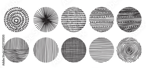 hand drawn doodle shapes round abstract black backgrounds patterns vector illustration