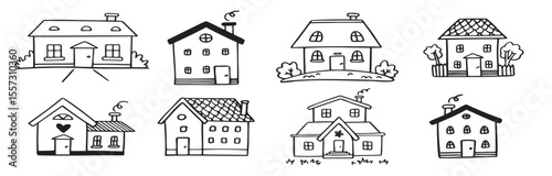 hand drawn doodle house vector set outline houses black white line vector illustration.
