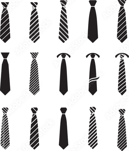 Black and white ties with stripes and solid patterns