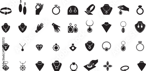 Jewelry collection icons necklace earrings