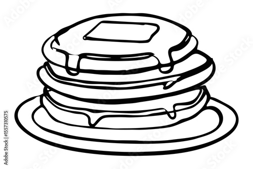 Pancake stack in minimalist line drawing breakfast food sketch on white
