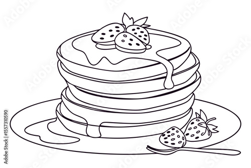 Delicious pancakes in one line drawing minimalist brunch concept