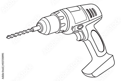 Power drill in continuous line drawing tool sketch minimalist design