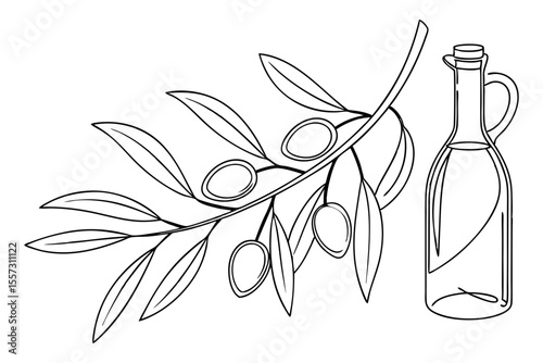 Simple olive oil bottle sketch in line minimalist cooking theme