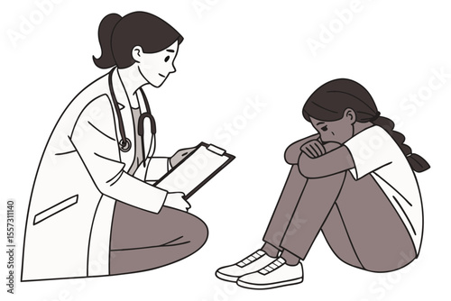 Woman psychologist counseling girl minimalist therapy concept