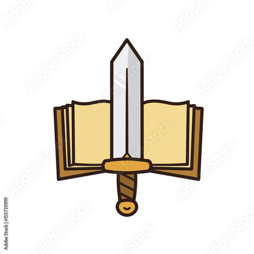 Simple vector icon of a sword and a book