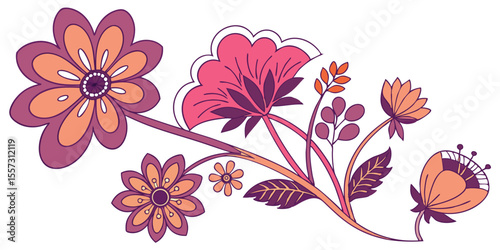 Elegant floral arrangement in vibrant colors with detailed petals and leaves for decorative designs and artistic applications