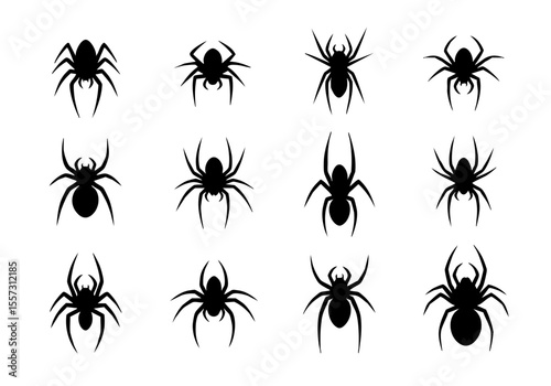 Silhouette Various Spider Icon Design Collection Creepy Insect Arachnid