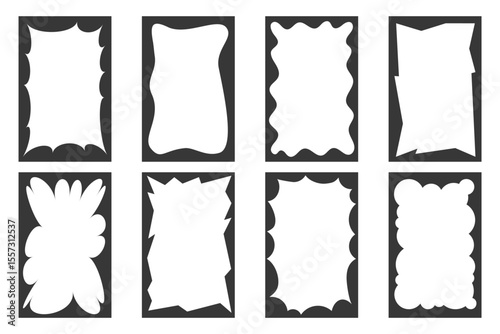 Scallop frame with wave border. Vector rectangle squiggle design for photo and collage. Vintage doodle curve element