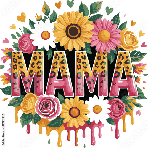 Colorful abstract floral illustration with happy sunflowers for a fun summer celebration card design