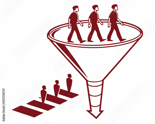 Business conversion process concept illustrated by funnel and people walking