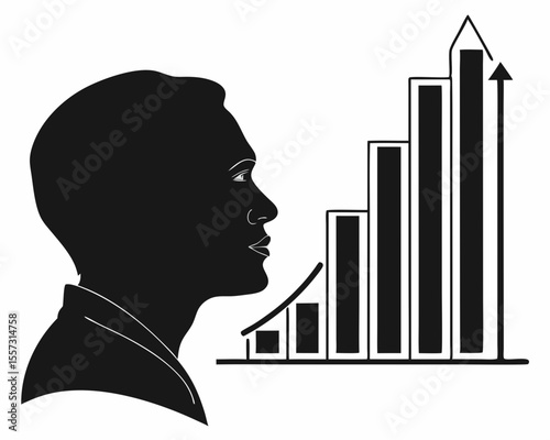 Business person and growth chart depicting financial success on a white background