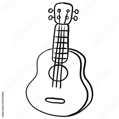 Acoustic Guitar Line Art Illustration in Minimal Black and White Style