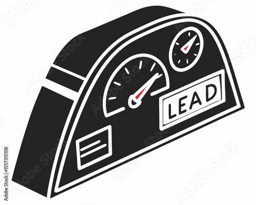 Isometric vector illustration of a black and white dashboard with measurement gauges