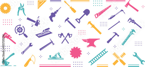 Big Set of Working Tools Icon (Flat Silhouette Version)