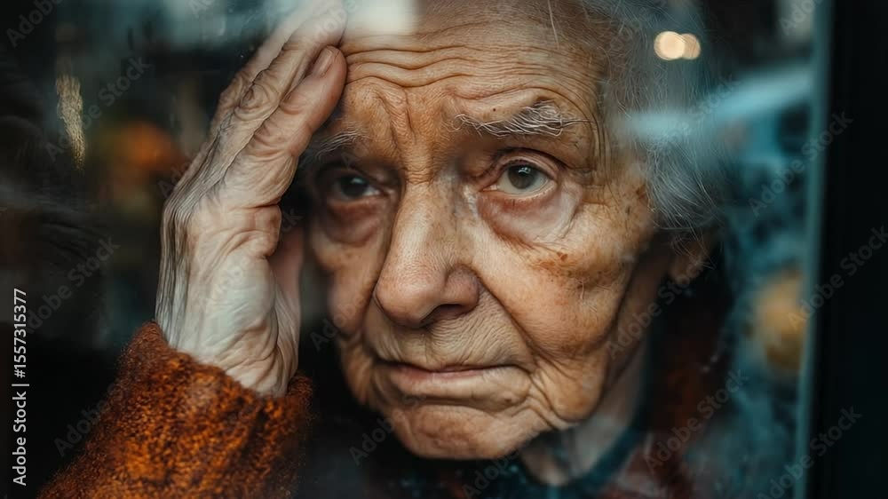 Elderly Caucasian male gazes thoughtfully through window, evoking themes of aging, reflection, and nostalgia emotional resonance introspective mood Elderly Caucasian male gazes thoughtfully through window, evoking themes of aging, reflection, and nostalgia emotional resonance introspective mood