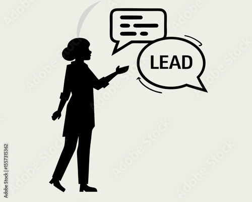 Professional woman with lead speech bubble on white transparent background