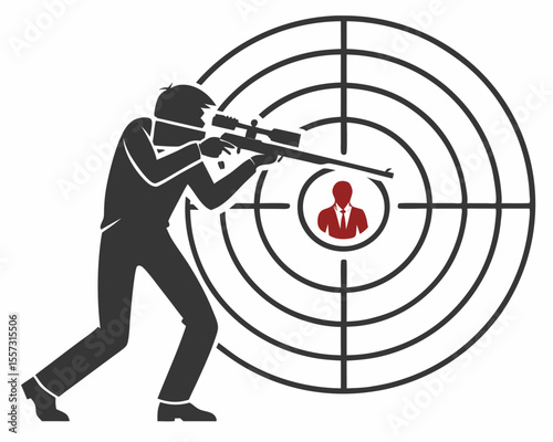 Sniper targeting a businessman silhouette aiming at success or corporate conflict